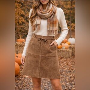NEW! Isaac Mizrahi For Target 100% Suede Leather Skirt Camel Tan Brown SZ 10